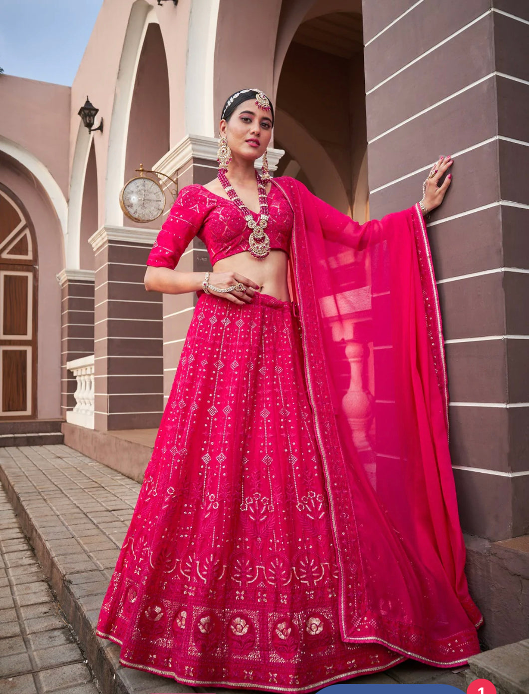 Lucknowi sequins Lehenga - rani pink