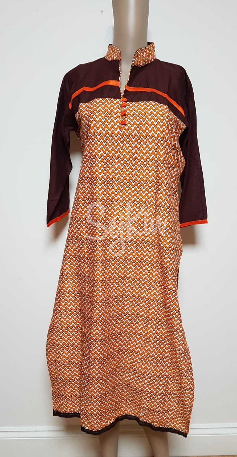 Orange patterned kurti top - XL (UK 10-12)
