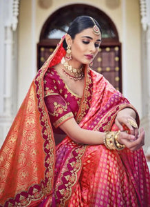 Ethnic collection - Orange and pink designer silk saree