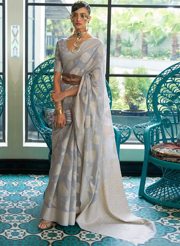 Chikankari work Lucknowi saree - grey