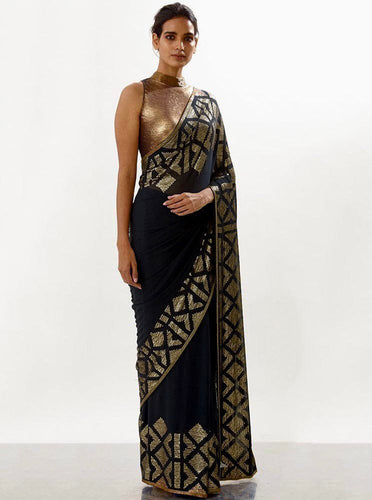 Celebrity inspired black sequins saree