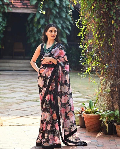 Black floral saree