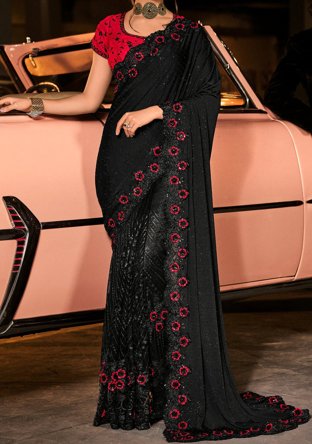 Swarovski designer saree collection: black saree