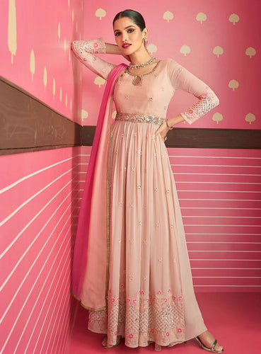 Janisha - Peach Georgette embroidered palazzos