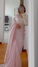 Celebrity style organza silk baby pink saree