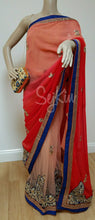 Red and ombre shading net saree