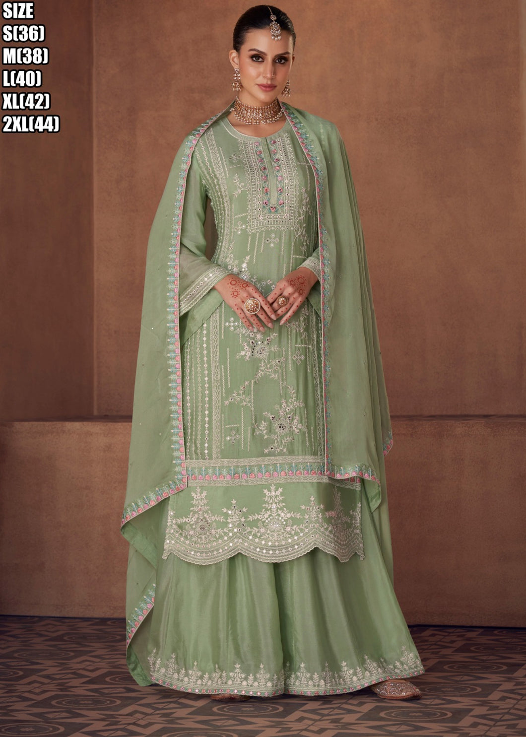 Janisha - readymade pastel green long top palazzo