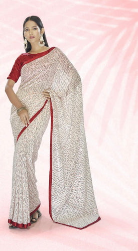 Off white party wear sequins saree