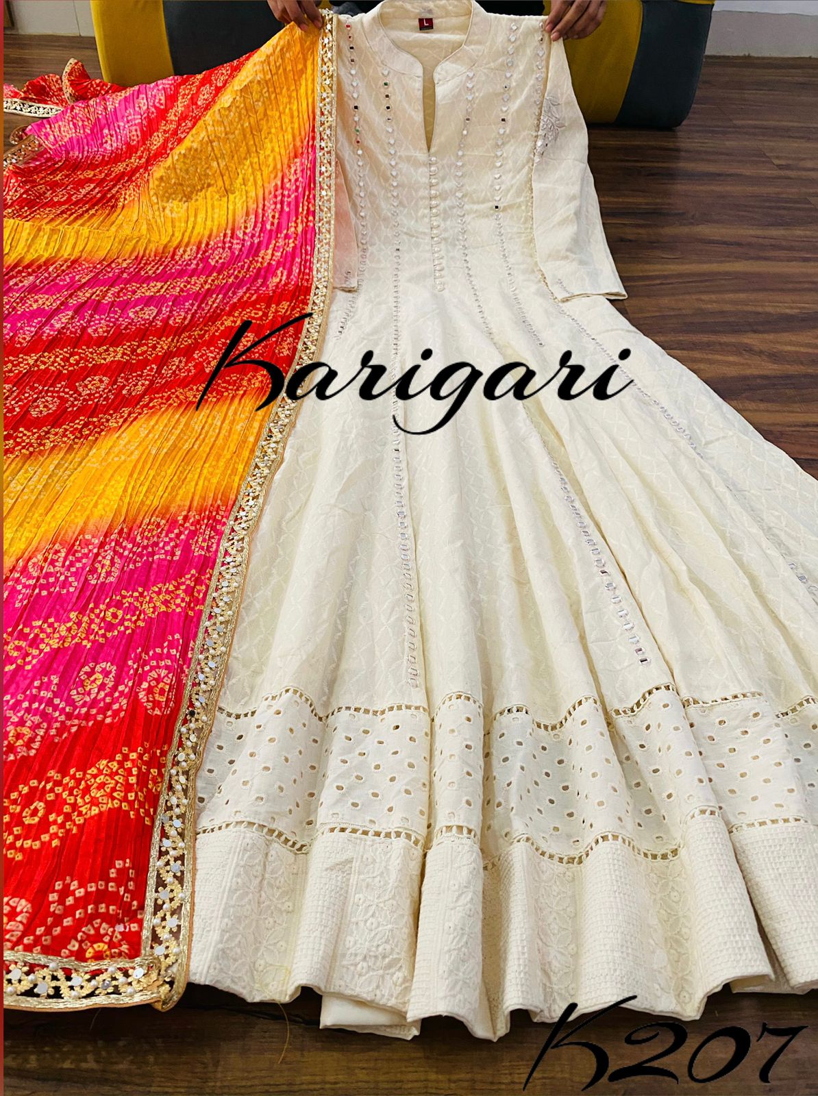 Buy Off-White Voile Anarkali Suit With Doria Dupatta For Women – Maitri  Jaipur