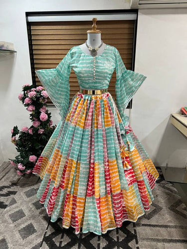 Digital print colourful mehendi night Lehenga