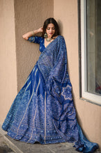 Blue printed silk Lehenga