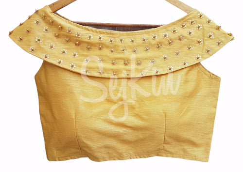 Boat neck gold blouse