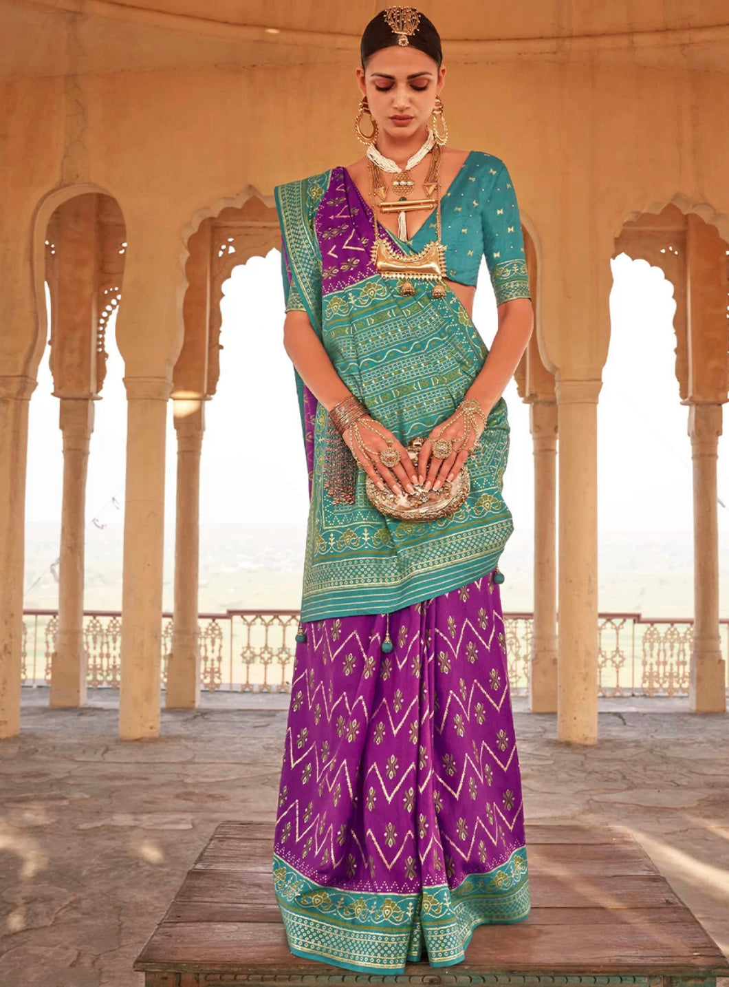 Patola print silk purple saree