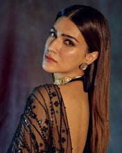 Partywear black net saree with sequins