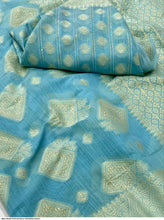 Chikankari work Lucknowi saree - aqua blue