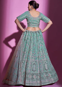 Sage green embroidered silk Lehenga