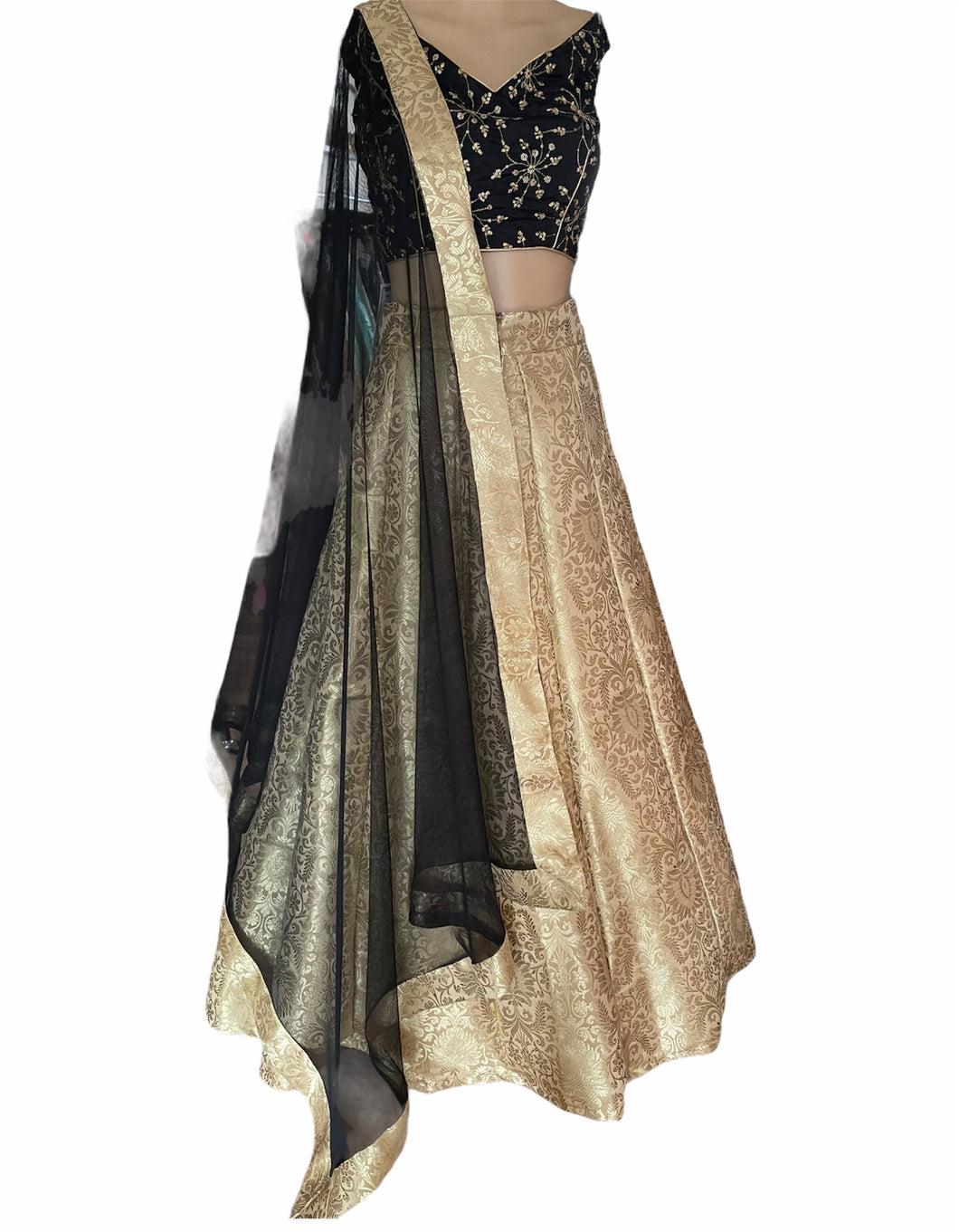 Black and gold brocade Lehenga