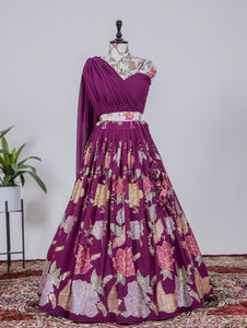 Indo western: Readymade floral stitched sweetheart Lehengas