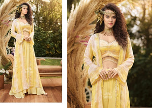 Yellow palazzo - 3 piece suit with koti