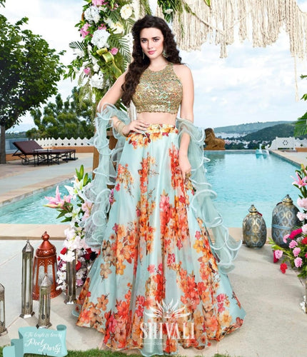 Shivali readymade - baby blue floral Lehenga