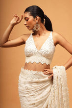 Silk chikankari work saree in white