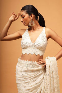 Silk chikankari work saree in white