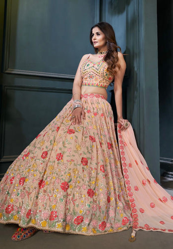 Shastay collection: Peach mirror work Lehenga