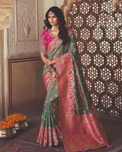 Banarasi silk saree - pink and green combination