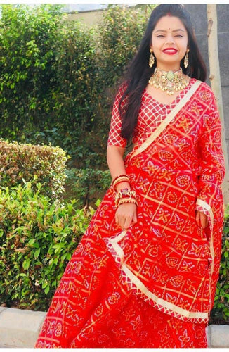 Red bandhani lehenga