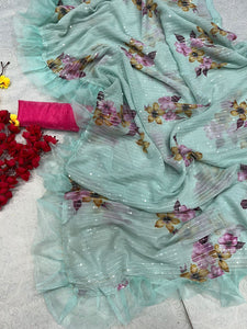 Casual chic collection: sequinned blue saree