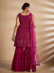 Fashionable shararas - Cherry red