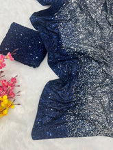 Celebrity style blue and silver sequinned saree