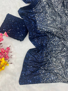 Celebrity style blue and silver sequinned saree