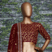 Sabyasachi inspired maroon floral raw silk Lehenga