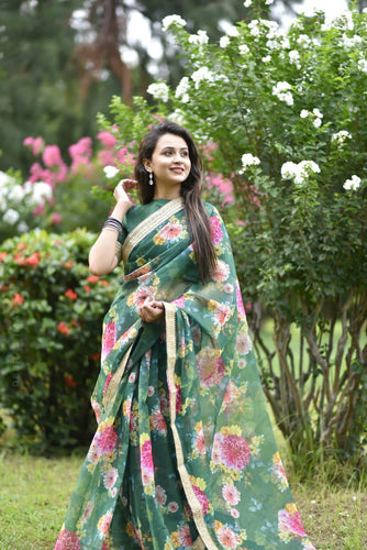 Organza floral digital print saree