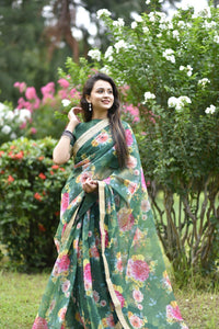 Organza floral digital print saree