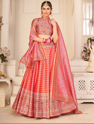 Multi colour rera silk printed lehengas