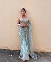 Icy blue net saree