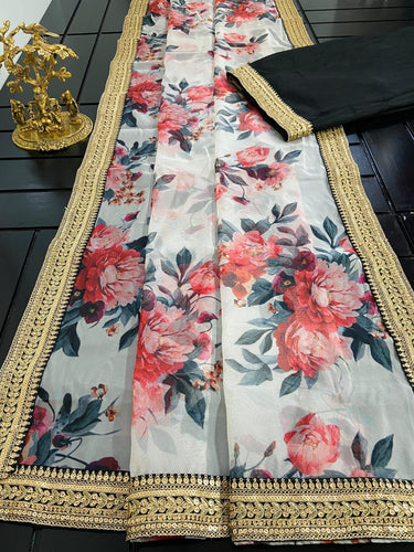 Organza floral digital print saree