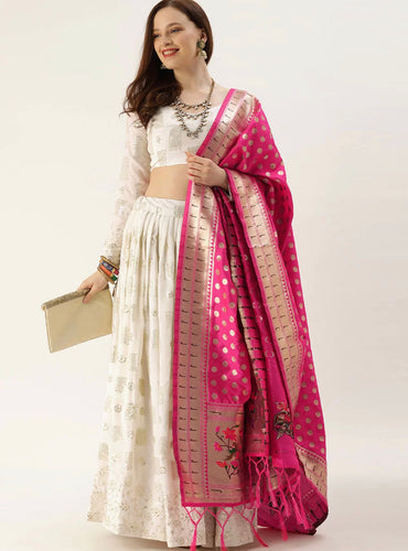White Lehenga with jacquard