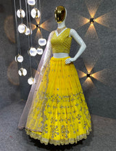 Yellow and baby pink sequence Lehenga