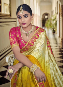 Ethnic collection - Yellow resham designer silk saree
