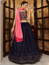 Unique- Navy and pink designer Lehenga with butterfly style blouse