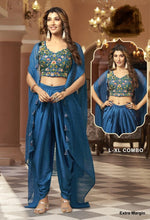 Blue 3 piece dhoti suit with shrug