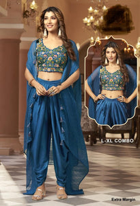 Blue 3 piece dhoti suit with shrug