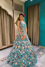 Blue floral chine sequinned Lehenga