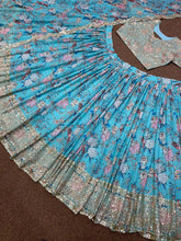 Sea blue - Floral and bird digital print Lehenga