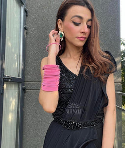 Designer ready to wear black saree with belt
