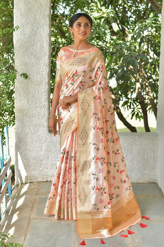 Mysore silk floral saree with Swarovski diamond