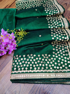 Vichitra silk saree - gota patti and mirror work